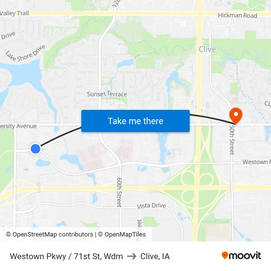 Westown Pkwy / 71st St, Wdm to Clive, IA map