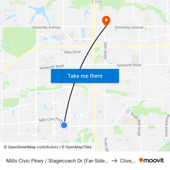 Mills Civic Pkwy / Stagecoach Dr (Far-Side), Wdm to Clive, IA map