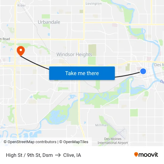 High St / 9th St, Dsm to Clive, IA map