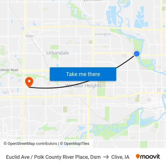 Euclid Ave / Polk County River Place, Dsm to Clive, IA map