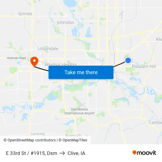 E 33rd St / #1915, Dsm to Clive, IA map