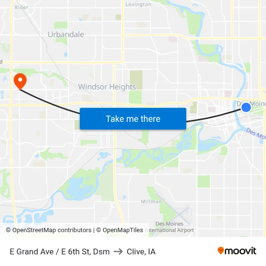 E Grand Ave / E 6th St, Dsm to Clive, IA map