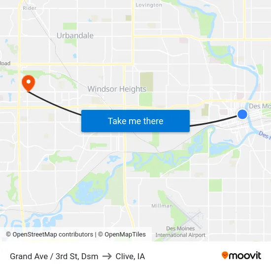 Grand Ave / 3rd St, Dsm to Clive, IA map