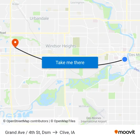 Grand Ave / 4th St, Dsm to Clive, IA map