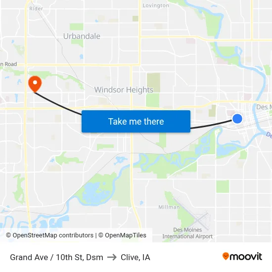 Grand Ave / 10th St, Dsm to Clive, IA map