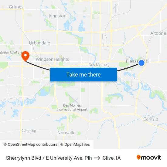 Sherrylynn Blvd / E University Ave, Plh to Clive, IA map