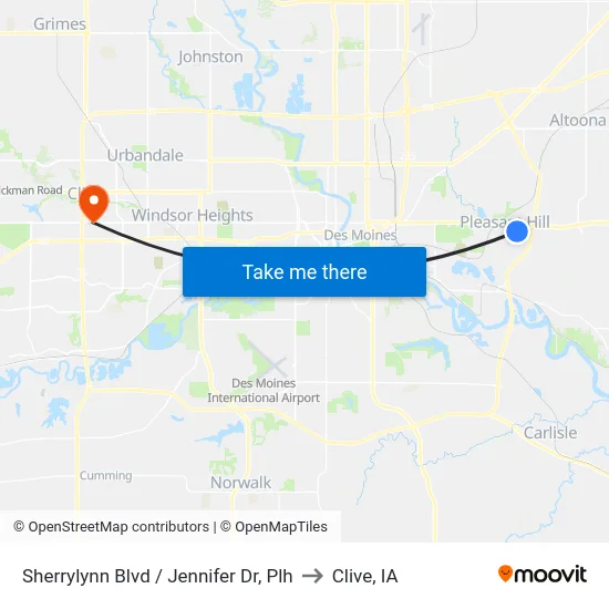 Sherrylynn Blvd / Jennifer Dr, Plh to Clive, IA map