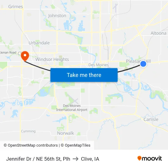 Jennifer Dr / NE 56th St, Plh to Clive, IA map
