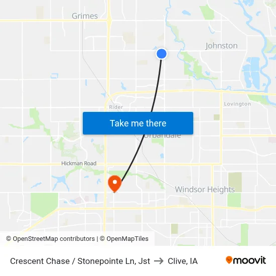 Crescent Chase / Stonepointe Ln, Jst to Clive, IA map