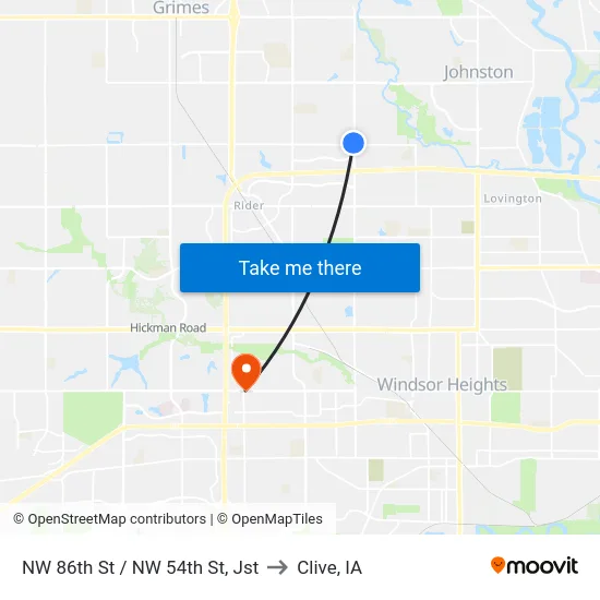 NW 86th St / NW 54th St, Jst to Clive, IA map