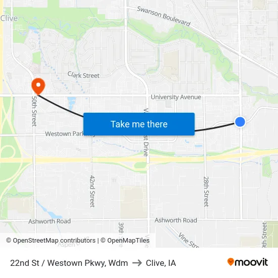 22nd St / Westown Pkwy, Wdm to Clive, IA map