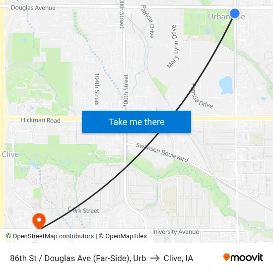 86th St / Douglas Ave (Far-Side), Urb to Clive, IA map