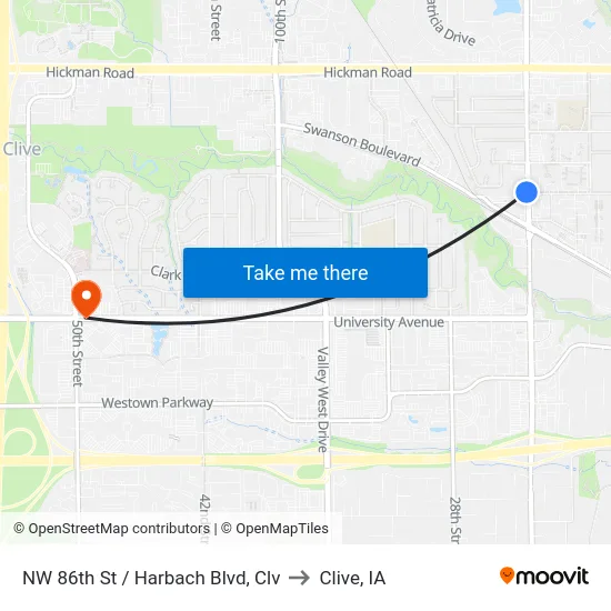 NW 86th St / Harbach Blvd, Clv to Clive, IA map