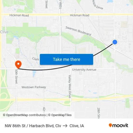 NW 86th St / Harbach Blvd, Clv to Clive, IA map
