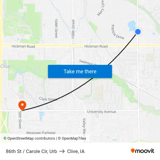 86th St / Carole Cir, Urb to Clive, IA map
