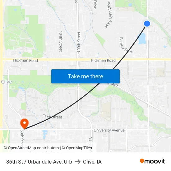 86th St / Urbandale Ave, Urb to Clive, IA map