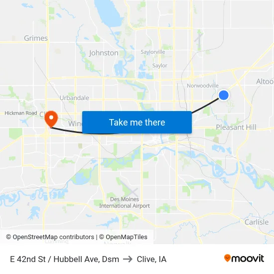 E 42nd St / Hubbell Ave, Dsm to Clive, IA map