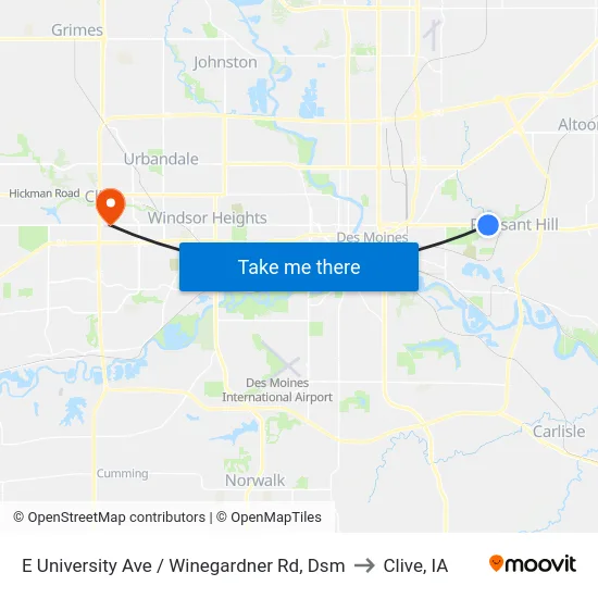 E University Ave / Winegardner Rd, Dsm to Clive, IA map
