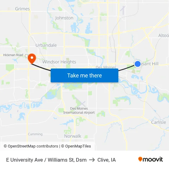 E University Ave / Williams St, Dsm to Clive, IA map