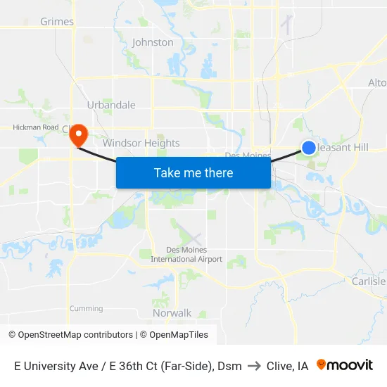 E University Ave / E 36th Ct (Far-Side), Dsm to Clive, IA map