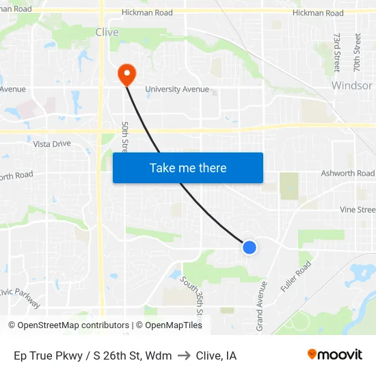 Ep True Pkwy / S 26th St, Wdm to Clive, IA map