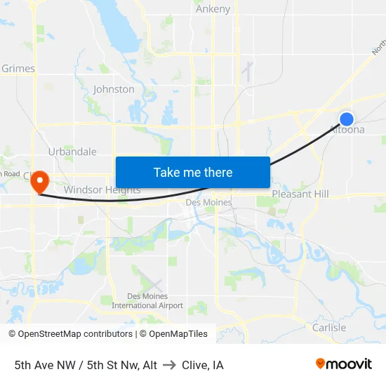 5th Ave NW / 5th St Nw, Alt to Clive, IA map