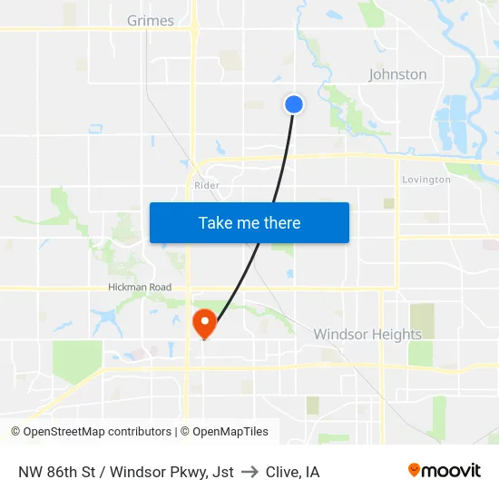 NW 86th St / Windsor Pkwy, Jst to Clive, IA map