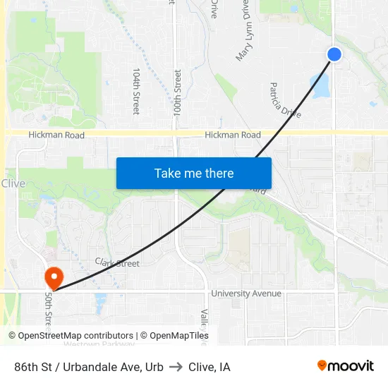 86th St / Urbandale Ave, Urb to Clive, IA map