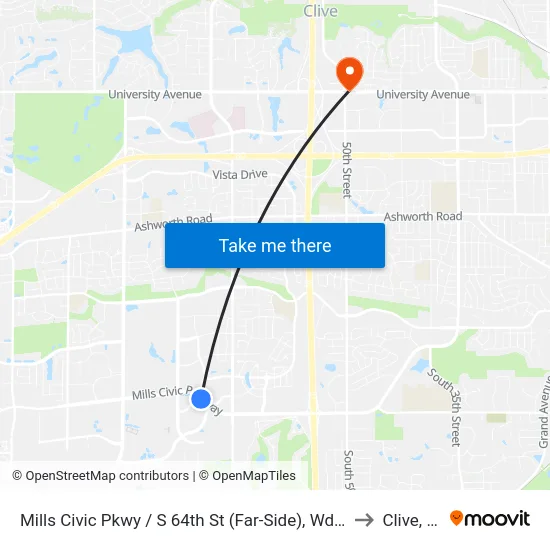 Mills Civic Pkwy / S 64th St (Far-Side), Wdm to Clive, IA map