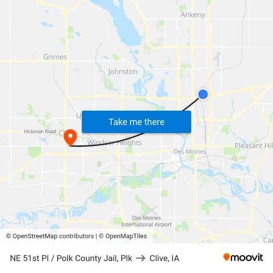 NE 51st Pl / Polk County Jail, Plk to Clive, IA map