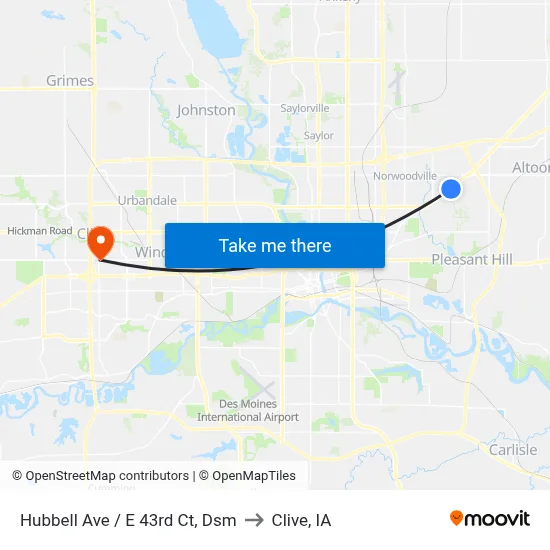 Hubbell Ave / E 43rd Ct, Dsm to Clive, IA map