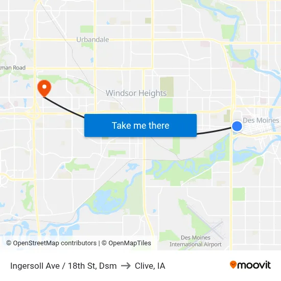 Ingersoll Ave / 18th St, Dsm to Clive, IA map