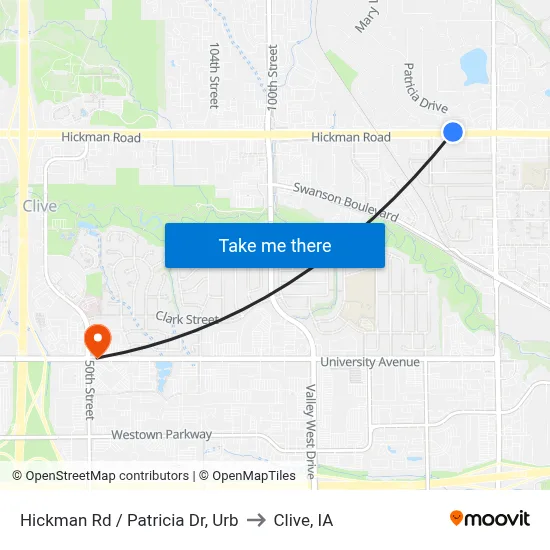 Hickman Rd / Patricia Dr, Urb to Clive, IA map