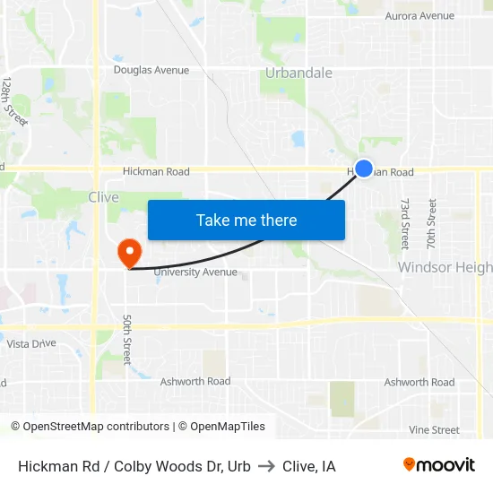 Hickman Rd / Colby Woods Dr, Urb to Clive, IA map