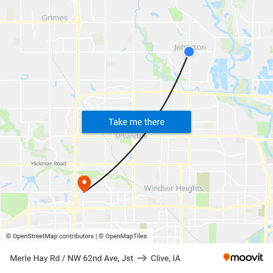 Merle Hay Rd / NW 62nd Ave, Jst to Clive, IA map