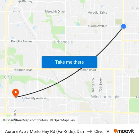 Aurora Ave / Merle Hay Rd (Far-Side), Dsm to Clive, IA map