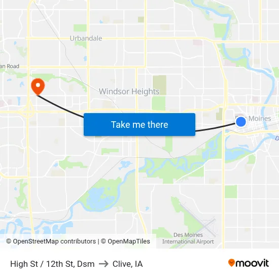 High St / 12th St, Dsm to Clive, IA map
