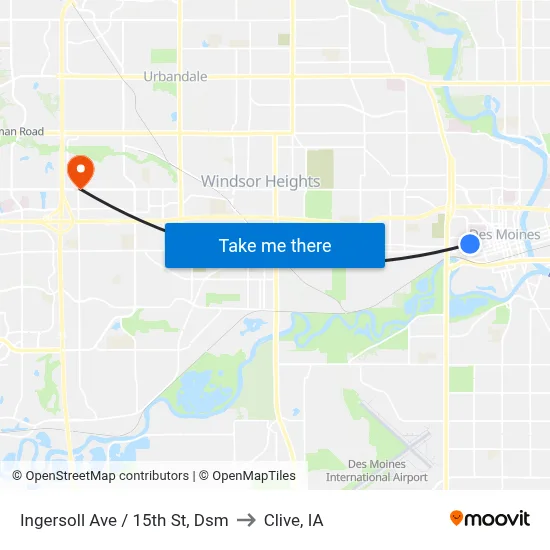 Ingersoll Ave / 15th St, Dsm to Clive, IA map