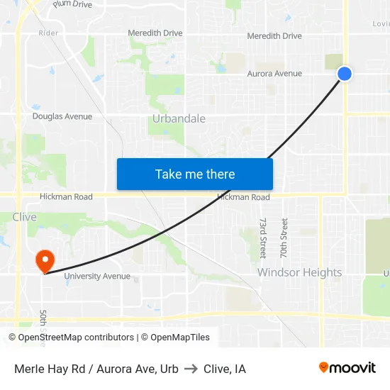 Merle Hay Rd / Aurora Ave, Urb to Clive, IA map