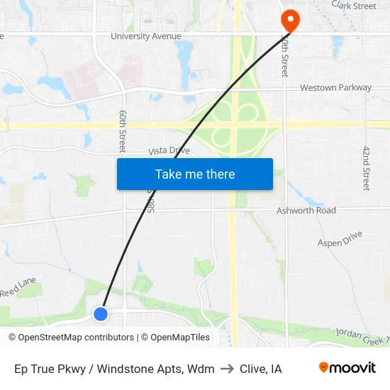 Ep True Pkwy / Windstone Apts, Wdm to Clive, IA map