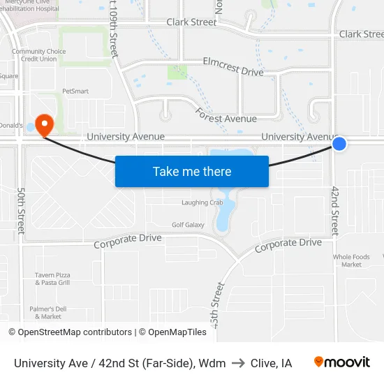 University Ave / 42nd St (Far-Side), Wdm to Clive, IA map
