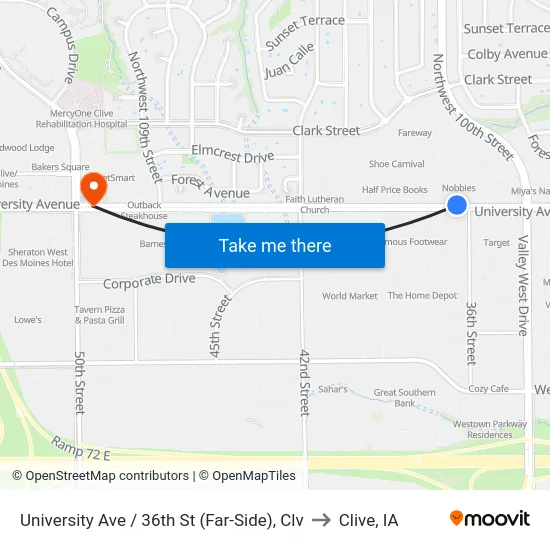 University Ave / 36th St (Far-Side), Clv to Clive, IA map