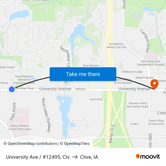 University Ave / #12495, Clv to Clive, IA map