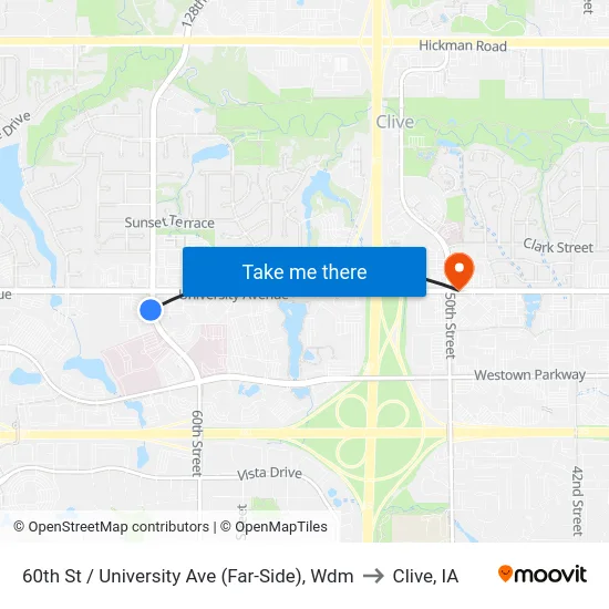 60th St / University Ave (Far-Side), Wdm to Clive, IA map