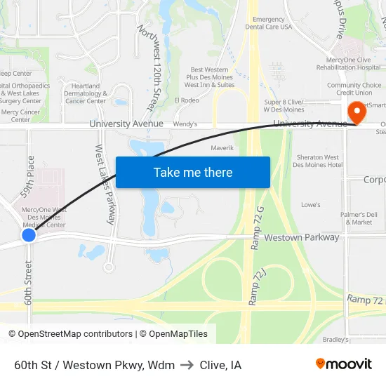 60th St / Westown Pkwy, Wdm to Clive, IA map