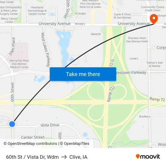 60th St / Vista Dr, Wdm to Clive, IA map
