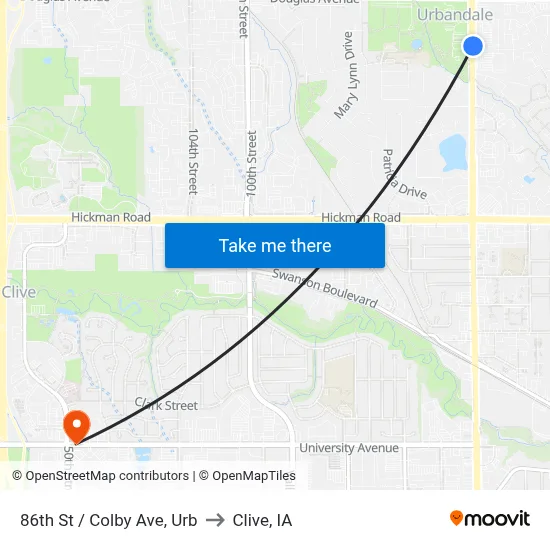 86th St / Colby Ave, Urb to Clive, IA map