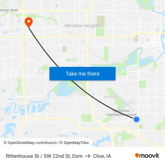 Rittenhouse St / SW 22nd St, Dsm to Clive, IA map