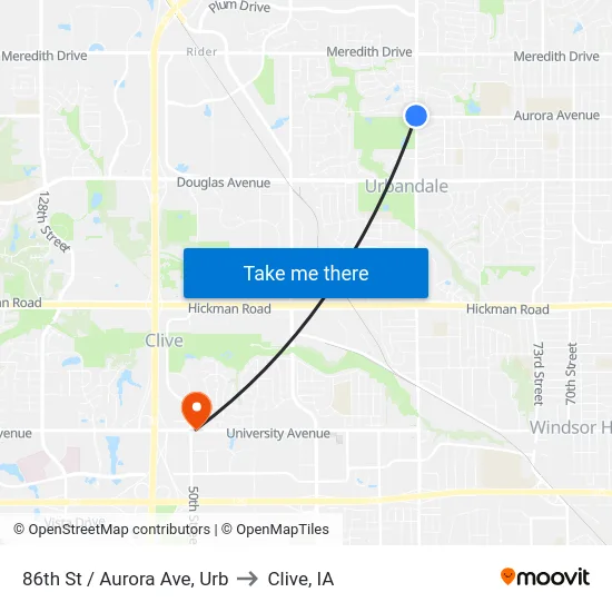 86th St / Aurora Ave, Urb to Clive, IA map