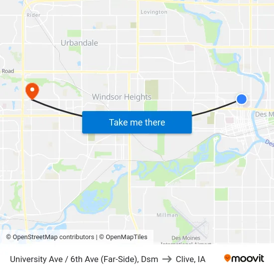 University Ave / 6th Ave (Far-Side), Dsm to Clive, IA map